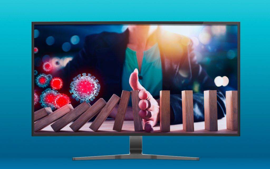 tela de TV mostrando a mão de uma pessoa parando um problema