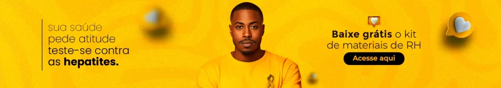 Banner da campanha Julho Amarelo com chamada para baixar kit gratuito de materiais de conscientização sobre hepatites virais